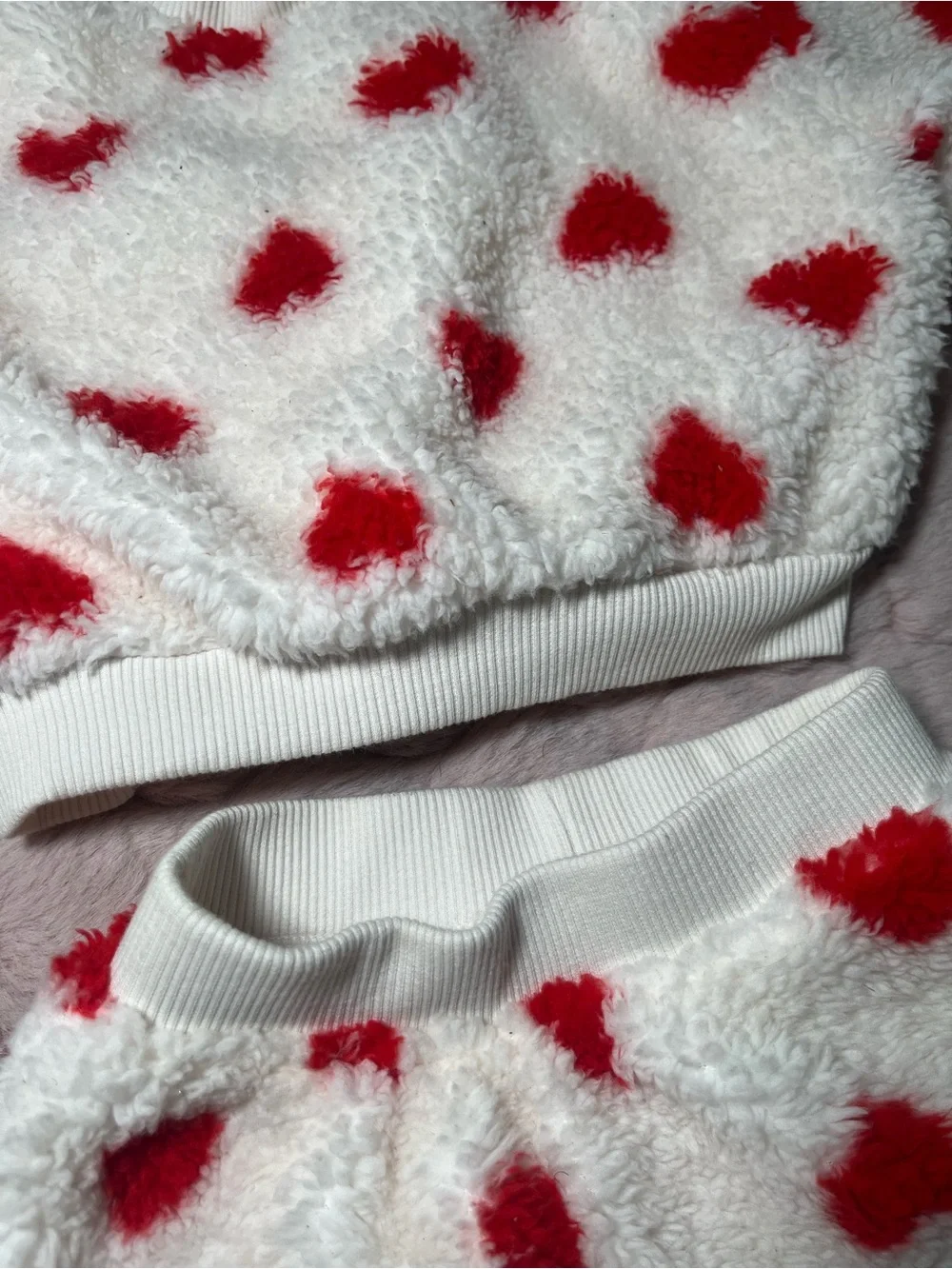 Cat & Jack White Plush Pajama Set with Red Hearts